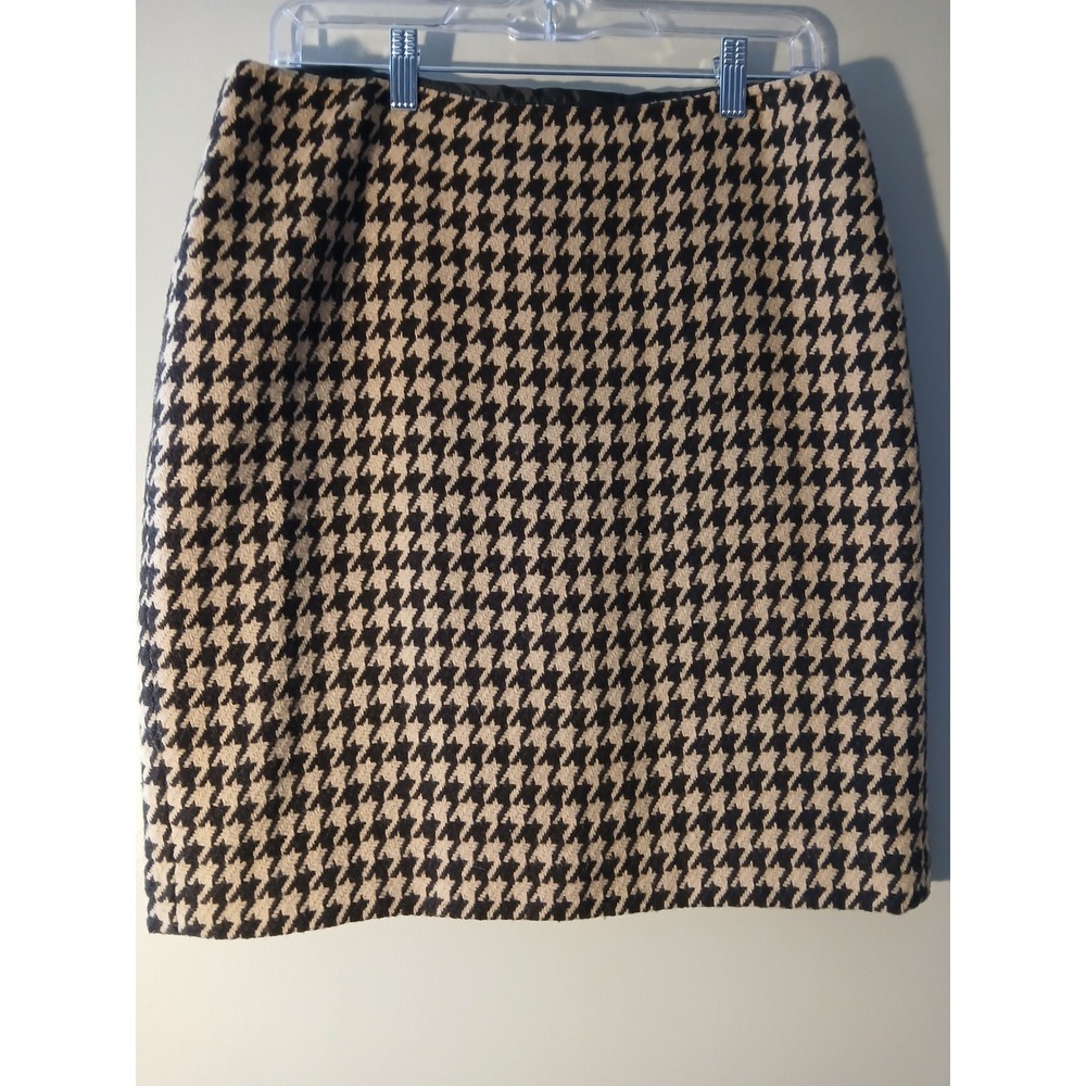 Talbots Houndstooth Wool Blend Pencil Skirt Womens‎ Size 6 Black Tan Classic